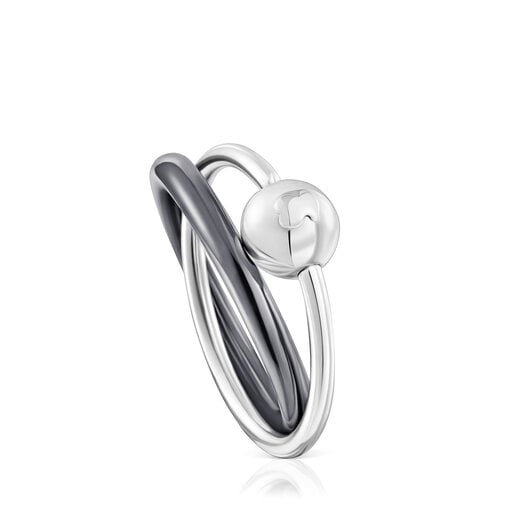 Tous Plump Double dark Silver ring silver and