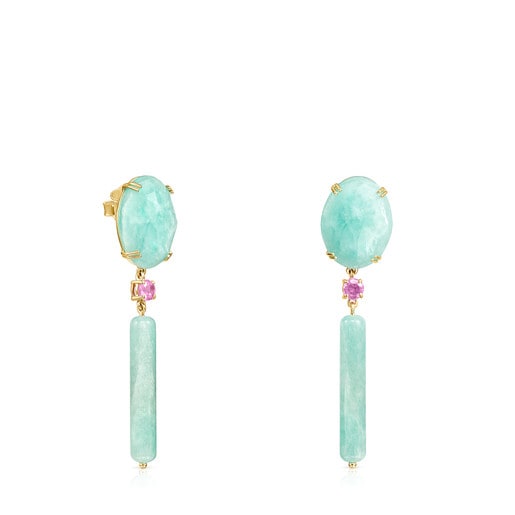Tous Perfume Long Gold with Amazonite and Ruby Vita Earrings