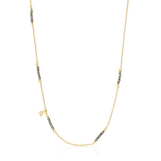 Silver vermeil Bold Bear Necklace with pyrite
