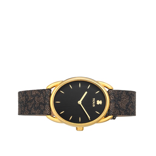 Pendientes Tous Mujer Gold-colored IP Steel Dai Watch Kaos strap black Leather with