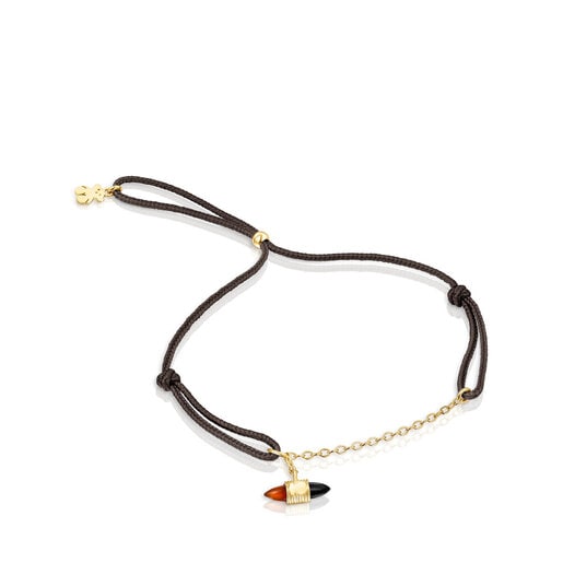 Nylon and gold Lure Bracelet with carnelian and onyx | 