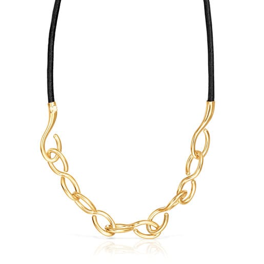 Silver vermeil and leather Bent Necklace