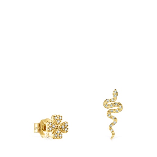 Tous – Gold serpent TOUS clover Diamonds with Good Earrings Vibes