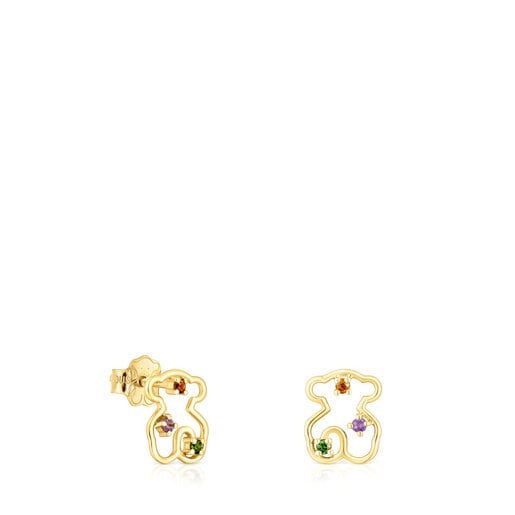Gold Tsuri Bear earrings with gemstones | 