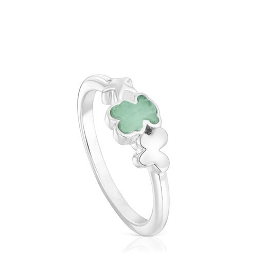 Tous amazonite an Ring bear Bold with Motif Silver