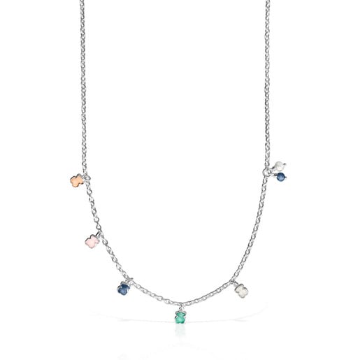 Tous Pulseras Mini Color Necklace Gemstones with Silver Pearl and in