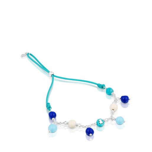 Tous Silver, glass and Icon blue Glass Bracelet Murano nylon