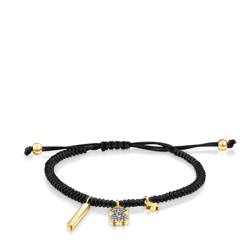 Nocturne Bracelet in Silver Vermeil with Diamonds and black Cord | 