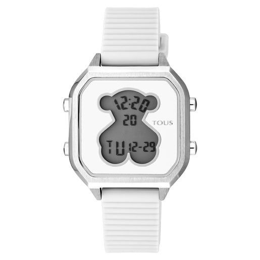 Steel D-Bear Teen Watch with white Silicone strap | 