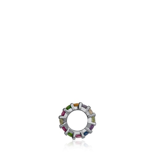 Small Dark Silver Shield Pendant with Gemstones | 