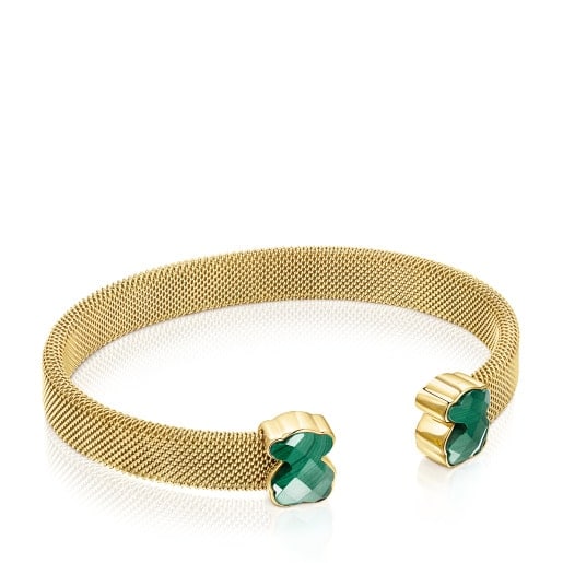 Gold-colored IP Steel Mesh Color Bracelet with Malachite | 