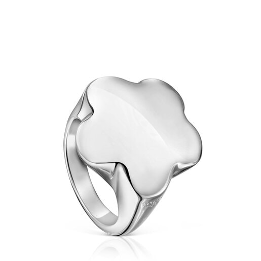 Silver Bold Motif flower Signet ring | 