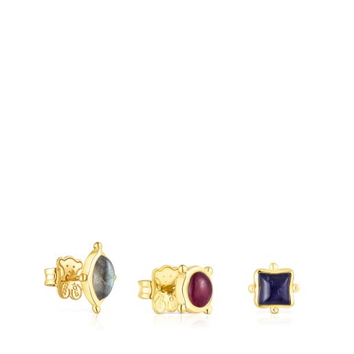 Pack of silver vermeil Magic Nature Earrings with gemstones | 