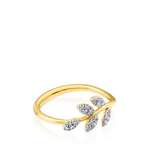 Relojes Tous Gold Gem Power motif Diamonds Leaf Ring with