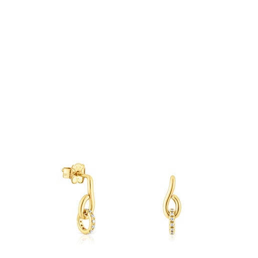 Gold Bent Ring earrings with diamonds | 