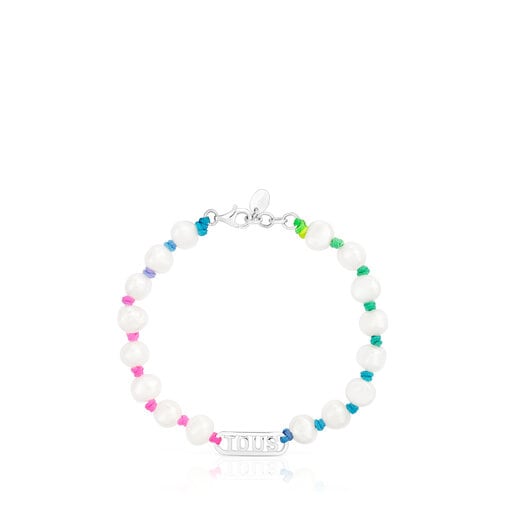 Bolsas Tous Multicolored nylon cultured pearls and silver Bracelet Logo with