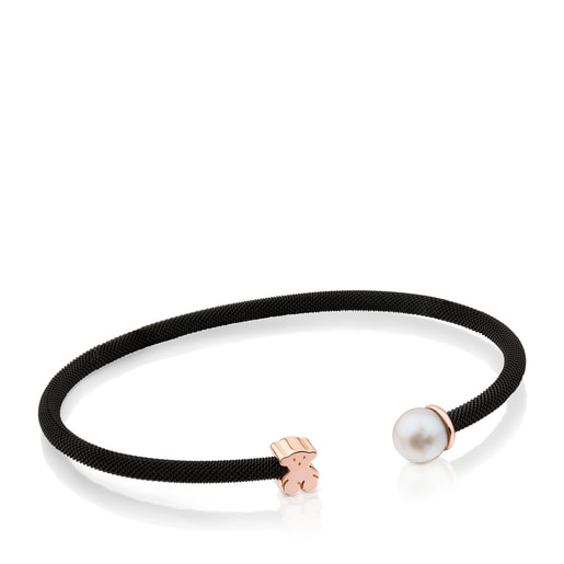 Steel and Rose Vermeil Silver Icon Mesh Bracelet with Pearl