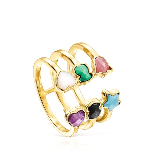 Tous in Glory Vermeil with Open Silver Gemstones Ring