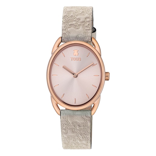 Steel Dai Analogue watch with beige leather Kaos strap | 