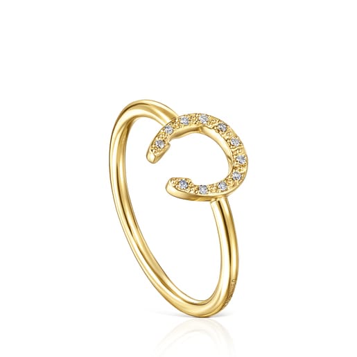 Gold TOUS Good Vibes little horseshoe Ring with Diamonds