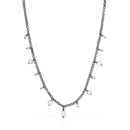 Tous silver with Necklace Dark pearls Virtual Garden cultured