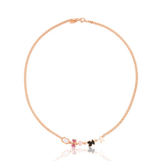 Tous Join Rose Necklace Gemstones with Silver Vermeil