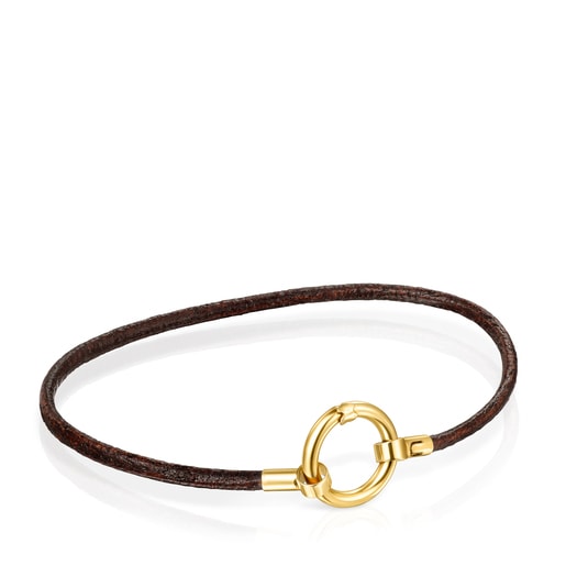 Gold and brown Leather Hold Bracelet | 