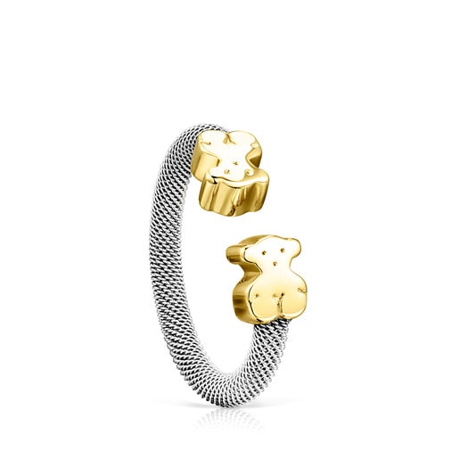Tous 0,7cm. Gold and TOUS Mesh Ring Steel