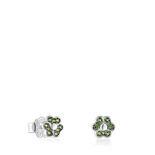 Tous New with flower Silver chrome diopside Motif TOUS Earrings