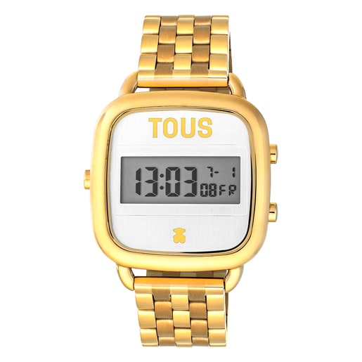 Tous Anillos D-Logo Digital watch with gold IP colored steel strap