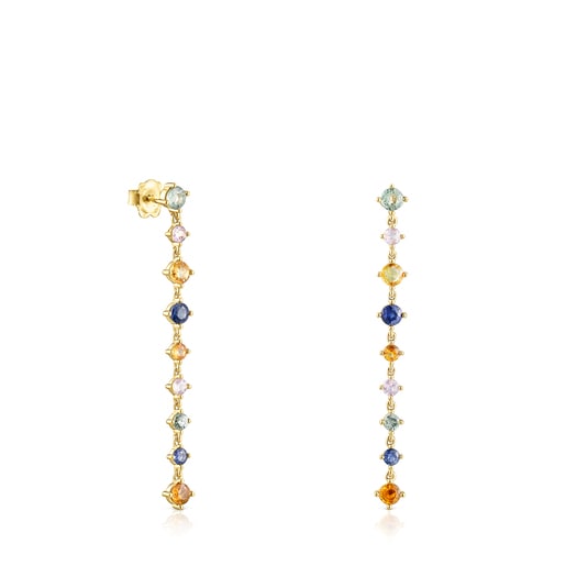 Tous Perfume Long Silver multicolored Glaring Earrings Sapphires with Vermeil