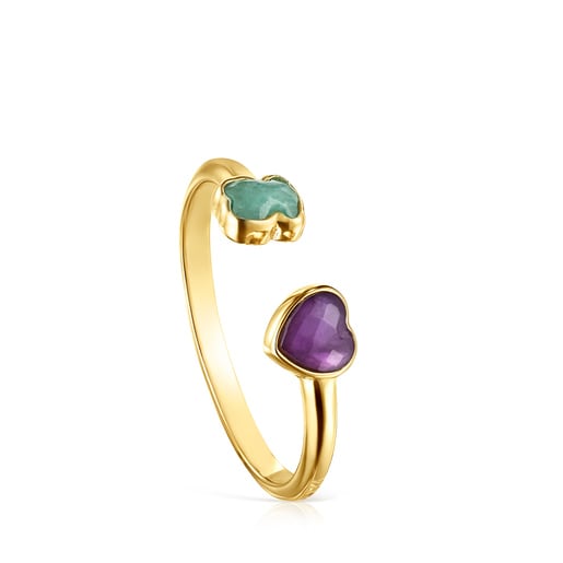 Anillos Tous Glory Ring Silver with Vermeil Amethyst Amazonite and in