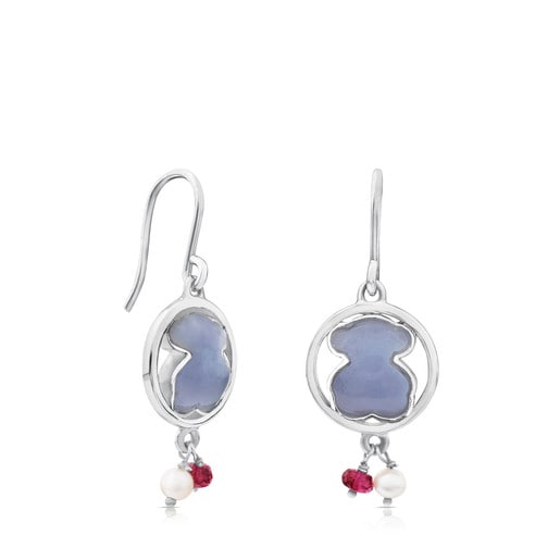 Tous Perfume Camille Earrings in Silver with Chalcedony and Ruby.