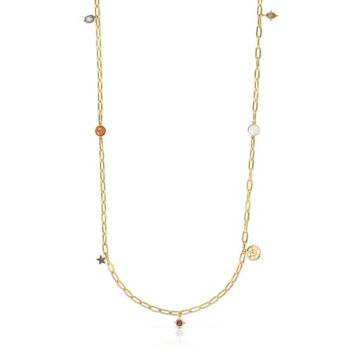 Long silver vermeil Magic Nature Necklace with gemstones | 