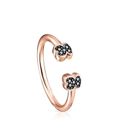 Tous TOUS Vermeil Ring Silver Spinels in Motif Rose with open