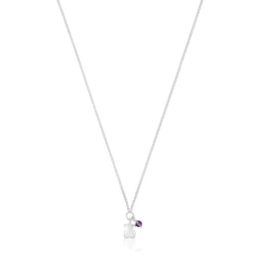 Silver Bold Motif Necklace with an amethyst bear | 