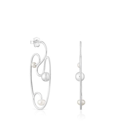 Tous Perfume Silver Tsuri Earrings with cultured pearls