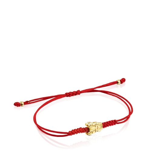 Tous Bolsas Chinese Horoscope Dragon Bracelet in Red Gold and Cord