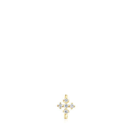 Tous gold Classiques earring Les Small Cross hoop with diamonds