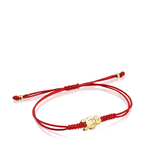 Tous Bolsas Chinese Horoscope Rabbit Bracelet in Cord Red Gold and