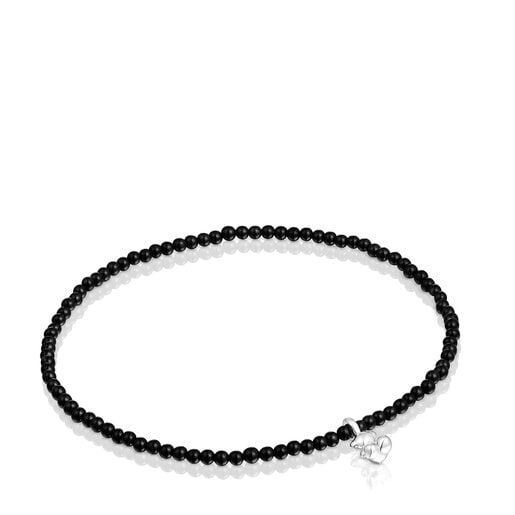 Elastic Bold Bear Bracelet with onyx and silver bear charm