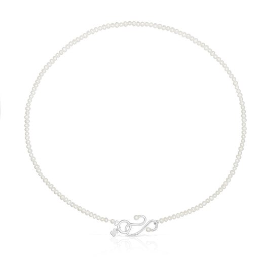 Cultured pearl Tsuri Necklace with silver motif