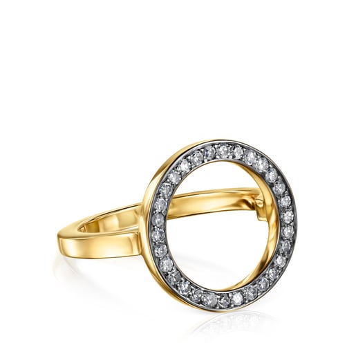 Anillos Tous TOUS Nocturne disc Ring in Silver with Diamonds Vermeil 0.30ct