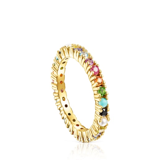Silver Vermeil Straight Color Ring with Gemstones | 