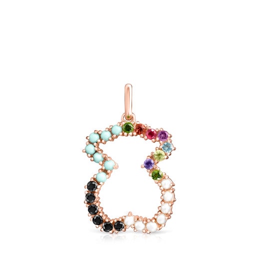 Tous Pulseras Straight bear Pendant in Rose Gemstones with Silver Vermeil