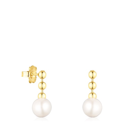 Short Silver Vermeil Gloss ball Earrings with Pearl | 