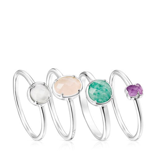Tous Gemstones Silver Color of and Pack TOUS Cool four Rings
