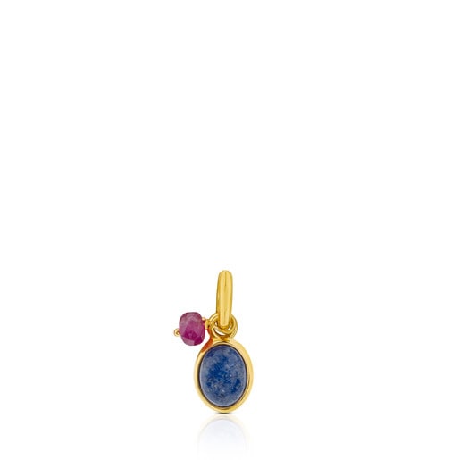 Tous and Dumortierite Pendant Tiny Silver with Vermeil Ruby