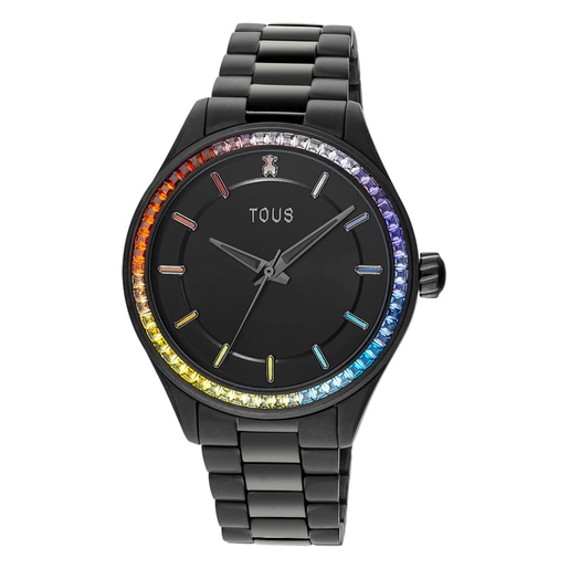 Tous with Tender Analogue IP strap watch Shine black steel