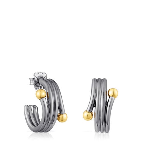 Dark silver and silver vermeil St. Tropez Triple hoop earrings | 